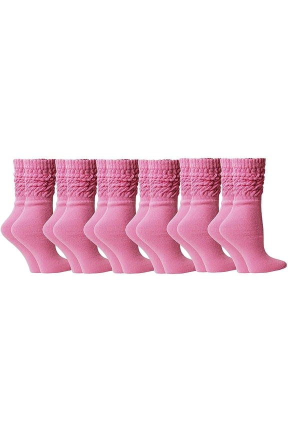 Pink Ribbon Breast Cancer Awareness Ankle/Crew Socks for Women (6 Pairs Solid Pink, 9-11)