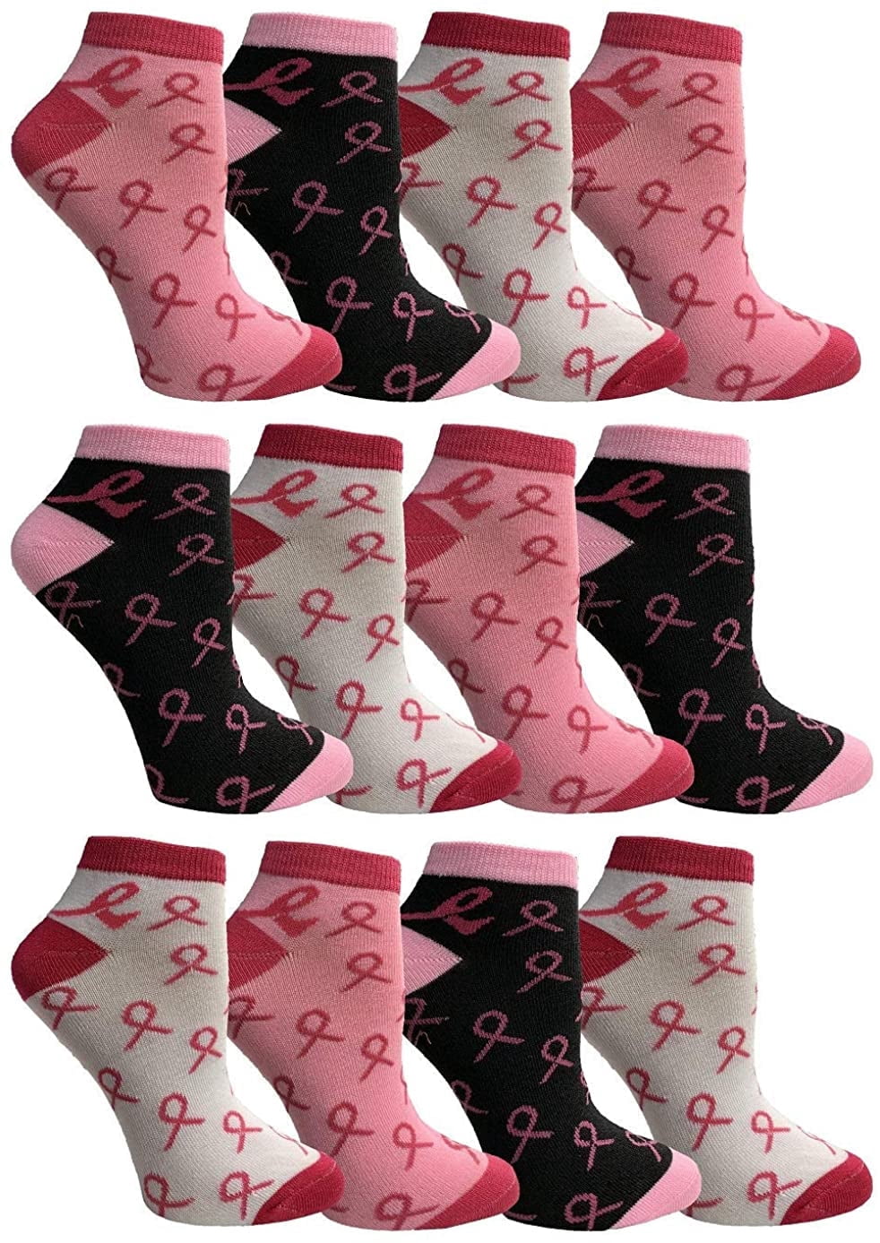 Yacht & Smith Pink Ribbon Breast Cancer Awareness Ankle/Crew Socks for Women (Assorted Ankle F, 9-11)