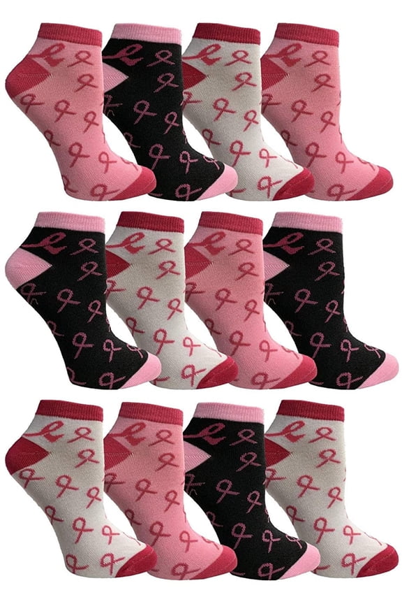 Pink Ribbon Breast Cancer Awareness Ankle/Crew Socks for Women (Assorted Ankle F, 9-11)
