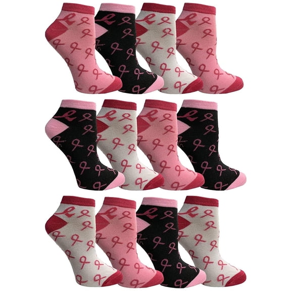 Yacht & Smith Pink Ribbon Breast Cancer Awareness Ankle/Crew Socks for Women (Assorted Ankle F, 9-11)