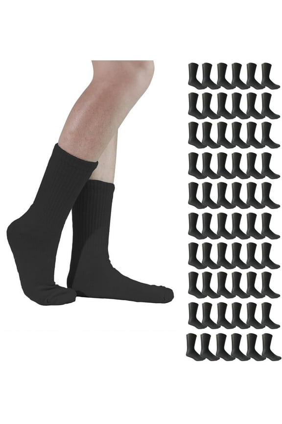 SOCKS'NBULK Mens Wholesale Bulk Sports Crew, Athletic Case Pack Socks (60 Pairs Black, Womens 9-11 (Shoe size 5-10))