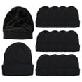thumbnail image 1 of Yacht & Smith Sherpa Lined Winter Beanie in Solid Black Adult Unisex (Assorted, 12 Pack), 1 of 7