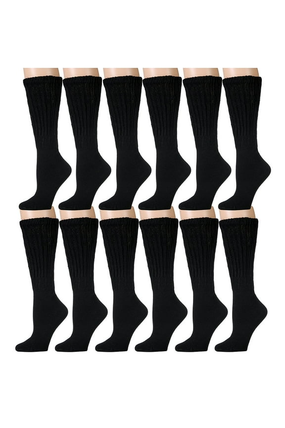 Slouch Socks for Men, Extra Slouch Cotton Boot Socks (6 - 12 Pairs) (12 Pairs, Black)
