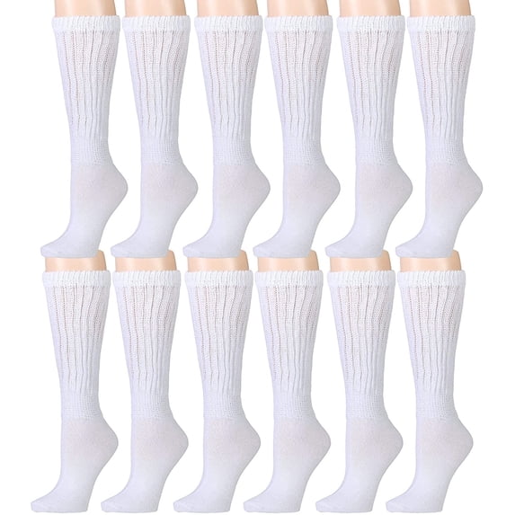 Yacht & Smith Slouch Socks for Women, Extra Slouch Ladies Cotton Boot Socks (White A, 12 Pairs)