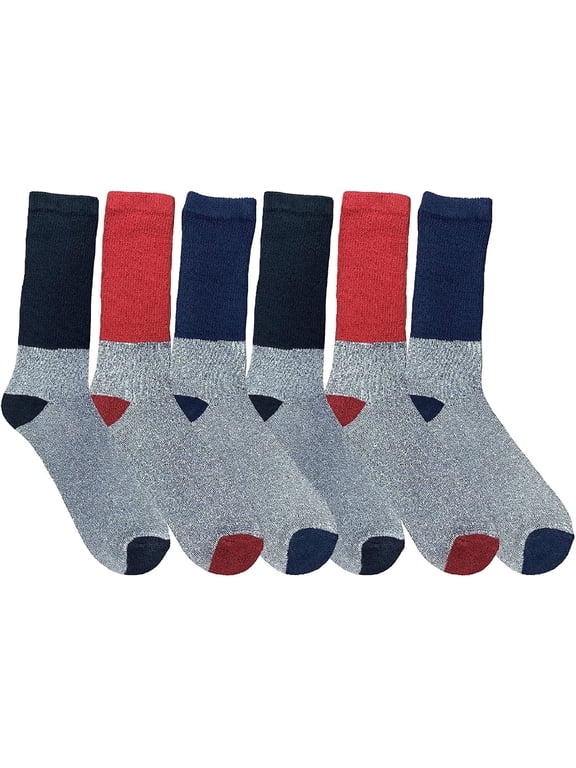 Thermal Diabetic Crew Socks For Men Women, King Size, Soft Marled, Ringspun Cotton, Seamless Toe, Loose Top, Bulk (6 Pairs (Assorted), Mens (10-13))