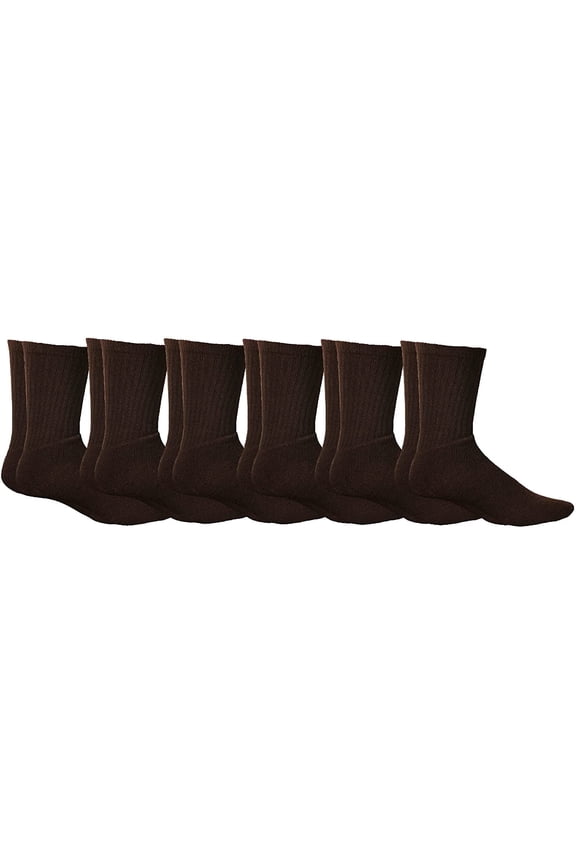 Thermal Diabetic Crew Socks For Unisex, Soft Marled, Ringspun Cotton, Seamless Toe, Loose Top, Bulk (6 Pairs Mens King Brown, Mens King (13-16))