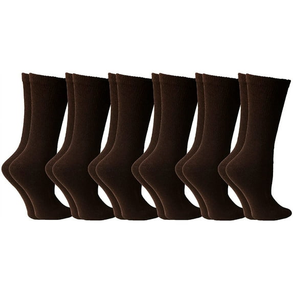 Yacht & Smith Thermal Diabetic Crew Socks For Unisex, Soft Marled, Ringspun Cotton, Seamless Toe, Loose Top, Bulk (6 Pairs Womens Brown, Womens (9-11))