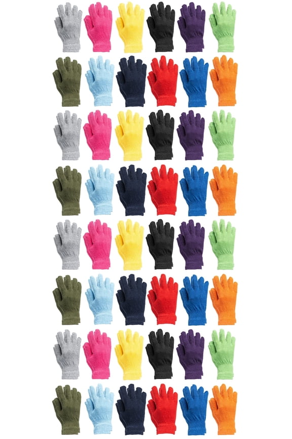 Value Pack of Unisex Warm Winter Fleece Gloves, Many Colors, Mens Womens, One Size (48 Pairs Kids Fleece Gloves)