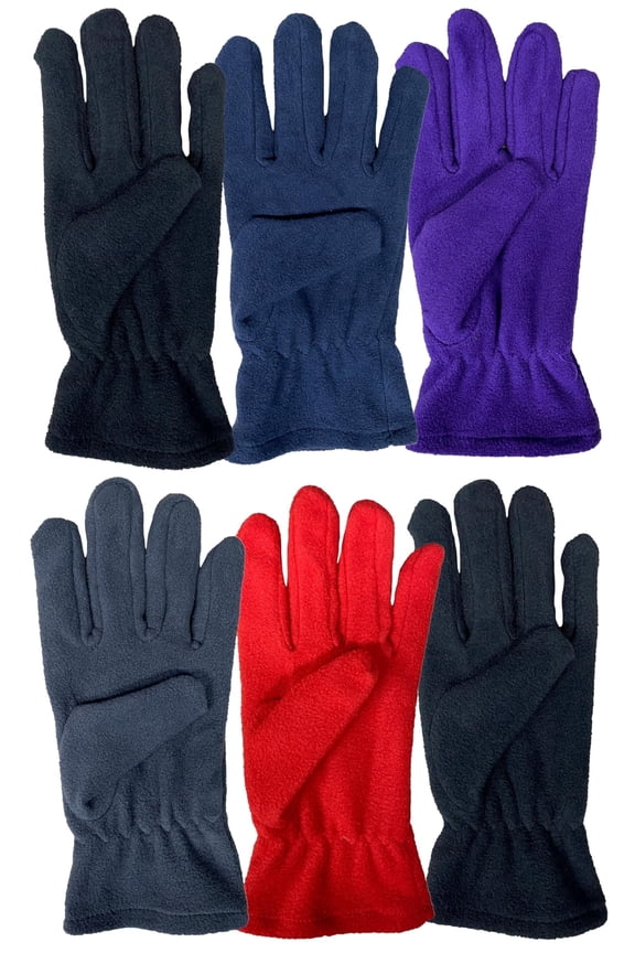 Value Pack of Unisex Warm Winter Fleece Gloves, Many Colors, Mens, Womens and Kids