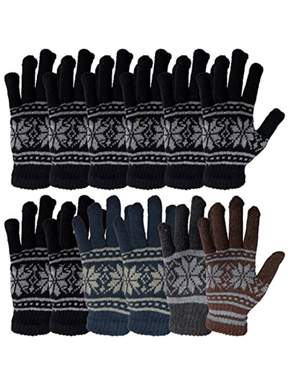 Warm Winter Gloves, Mens Womens, Stretchy Unisex Winter (12 Pack Snowflakes)