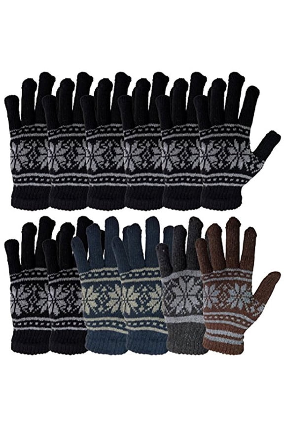 Warm Winter Gloves, Mens Womens, Stretchy Unisex Winter (12 Pack Snowflakes)