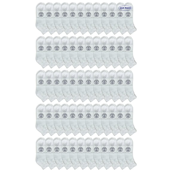 Yacht & Smith Wholeasle Kids Mid Ankle Socks, Cotton Bulk Sport Ankle Socks - 6-8 - White - 240 Packs