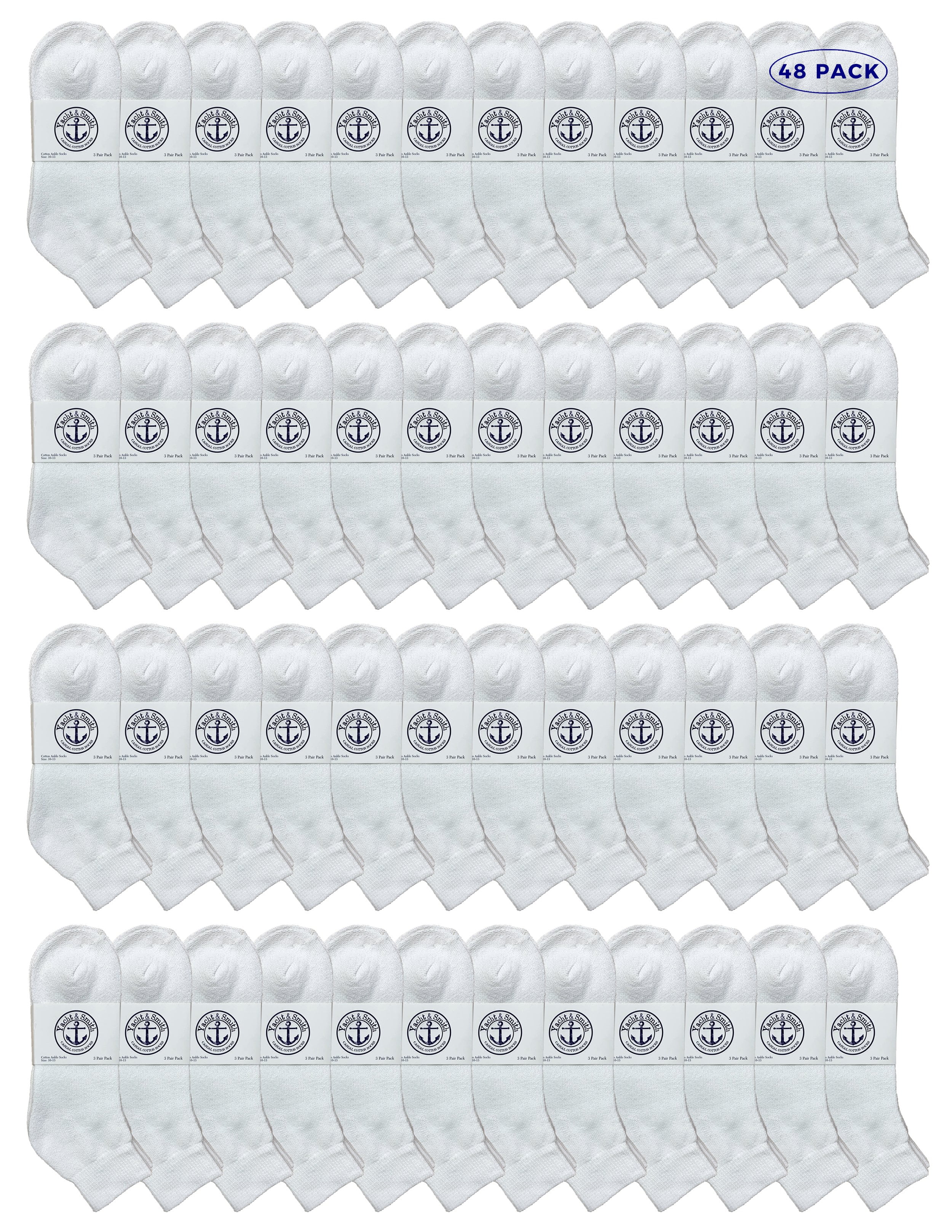 Yacht & Smith Wholeasle Kids Mid Ankle Socks, Cotton Bulk Sport Ankle Socks - 6-8 - White - 48 Packs