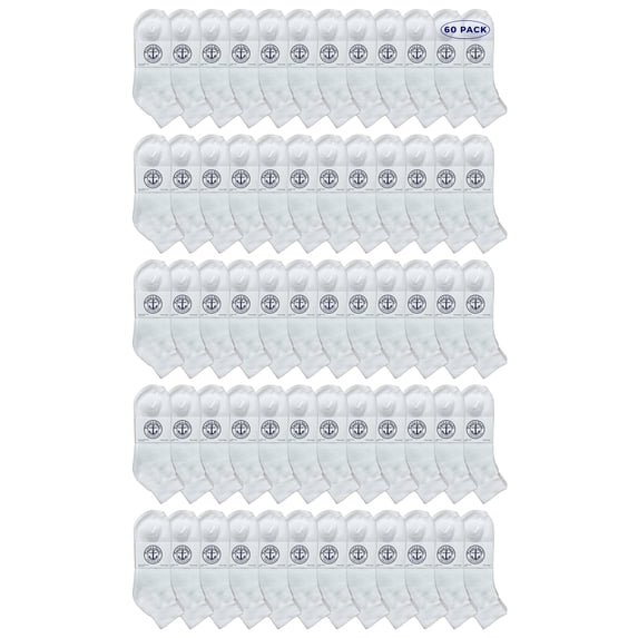 Yacht & Smith Wholeasle Kids Mid Ankle Socks, Cotton Bulk Sport Ankle Socks - 6-8 - White - 60 Packs