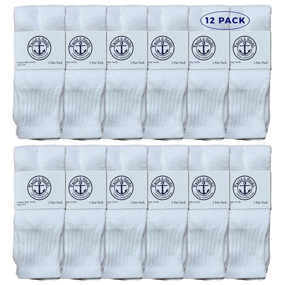 Yacht & Smith Wholeasle Womens Tube Socks, Womens Cotton Referee Sport Socks - 9-11 - White - 12 Pairs