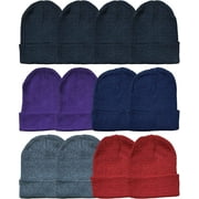 Yacht & Smith Wholesale Adult Unisex Beanies, Bulk Thermal Winter Solid Hat (12 Packs Adults Assorted Solid Beanies)
