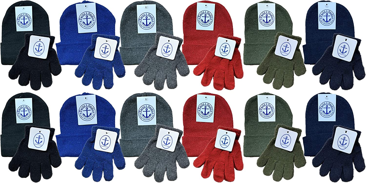 Yacht & Smith Wholesale Beanie and Glove Winter Bulk Kit, Kids Adults