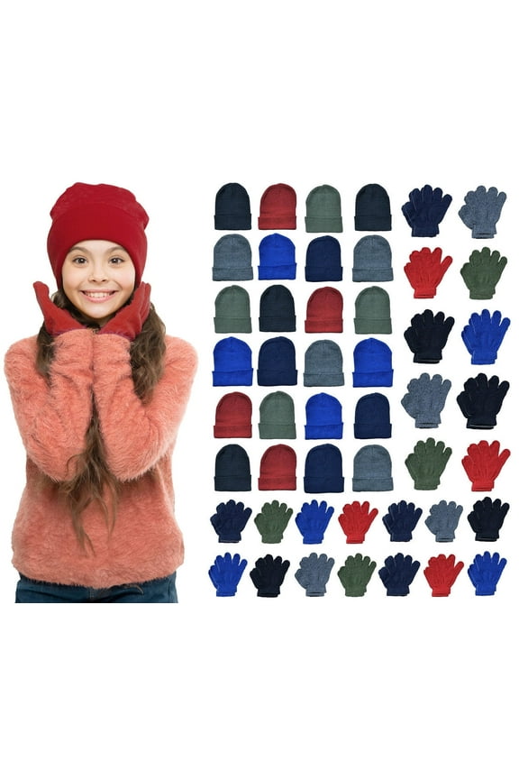 Wholesale Beanie and Glove Winter Bulk Kit, Kids Adults Bulk Sets, Homeless Donation Shelters