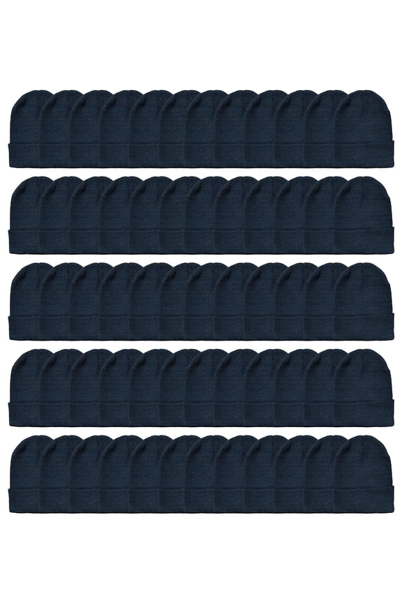 Wholesale Beanies Or Gloves, Bulk Thermal Winter Solid Hat (60 Packs Black Hat)