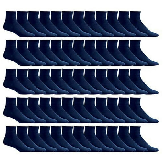 Yacht & Smith Wholesale Bulk Cotton Diabetic Crew And Ankle Socks, Loose Fit Top Non-Binding Medical Socks (60 Pack Navy Ankle, Women (9-11))