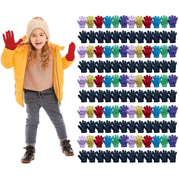 Yacht & Smith Wholesale Bulk Kids Gloves Mittens, Striped and Solid Colors Childrens