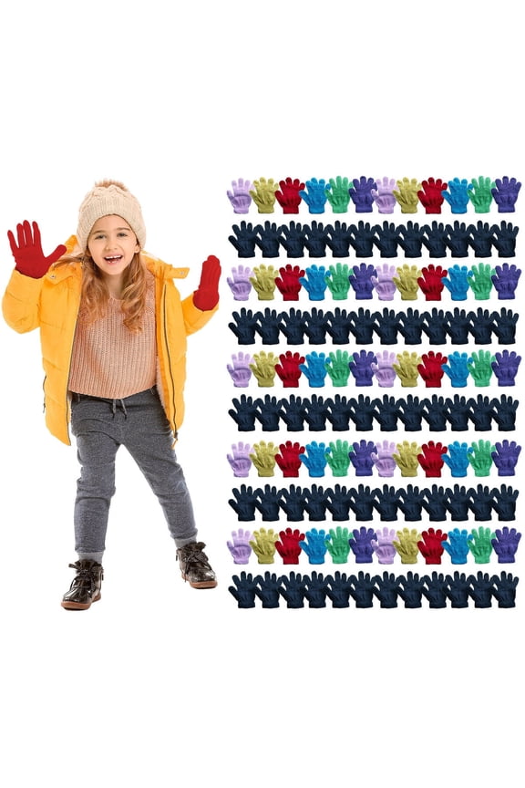 Wholesale Bulk Kids Gloves Mittens, Striped and Solid Colors Childrens