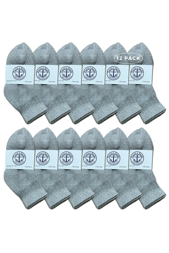 Wholesale Bulk Kids Mid Ankle Socks, Cotton Sport Athletic Ankle Socks - 4-6 - Gray - 12 Packs