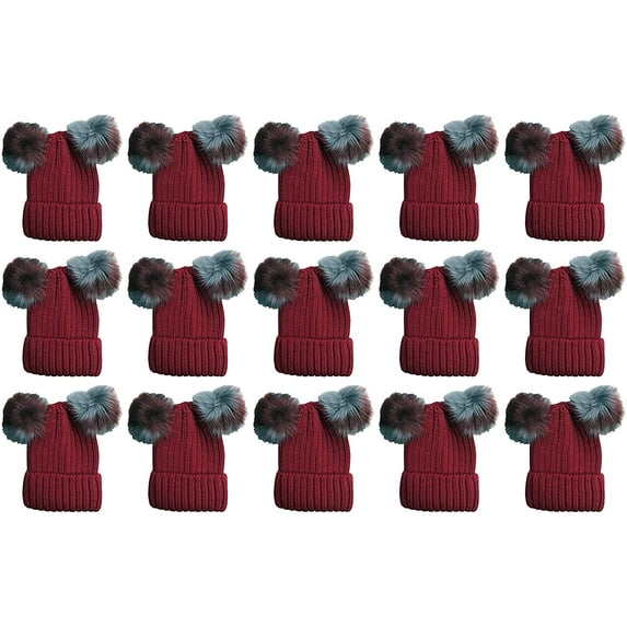 Yacht & Smith Wholesale Bulk Pom Pom Ribbed Winter Beanie Hats for Woman (15 Pack Wine A)