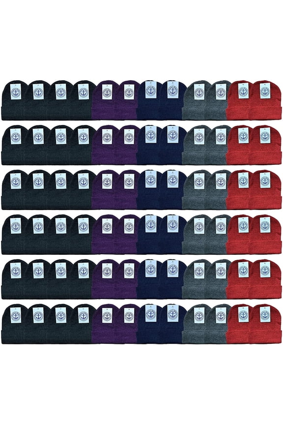 Wholesale Bulk Winter Beanies, Cold Weather Thermal Stretch Skull Cap, Mens Womens Unisex Hat (Pack C/Assorted, 72)