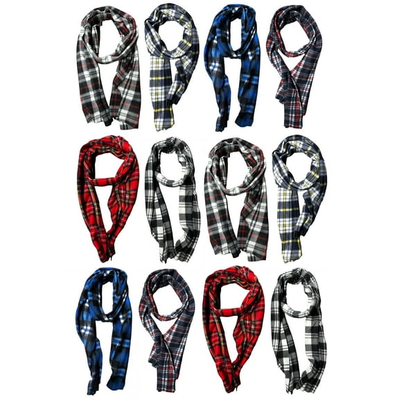 Yacht & Smith Wholesale Bulk Winter Fleece Scarf Solid Black And Plaid, Scarves in Bulk Unisex, One Size