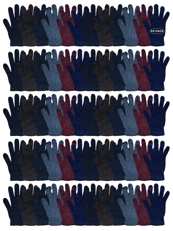 Wholesale Bulk Winter Gloves for Men Woman, Bulk Pack Warm Winter Thermal Gloves (60 Pairs Mens Assorted)