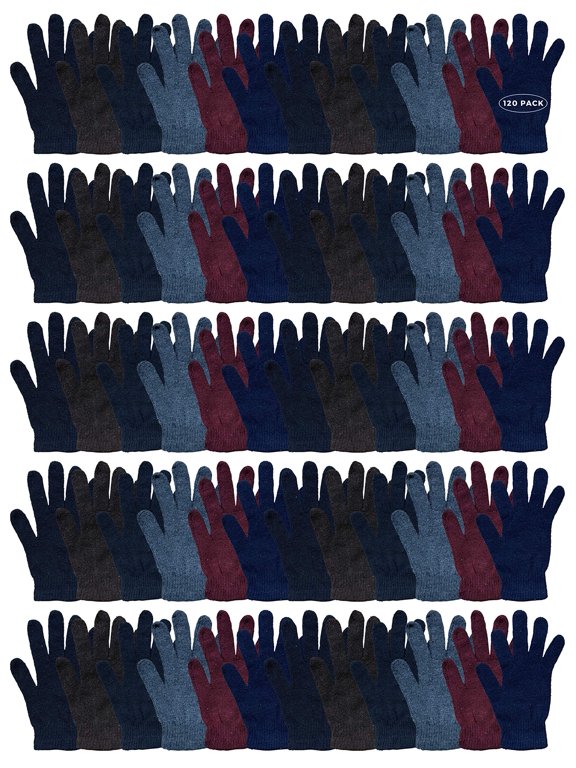 Wholesale Bulk Winter Magic Gloves Warm Brushed Interior, Stretchy Assorted Mens (120 Pairs)