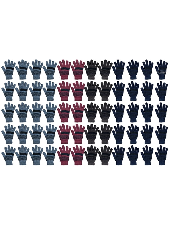 Wholesale Bulk Winter Magic Gloves Warm Brushed Interior, Stretchy Assorted Mens (120 Pairs)