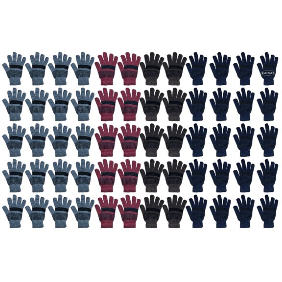 Yacht & Smith Wholesale Bulk Winter Magic Gloves Warm Brushed Interior, Stretchy Assorted Mens (240 Pairs)