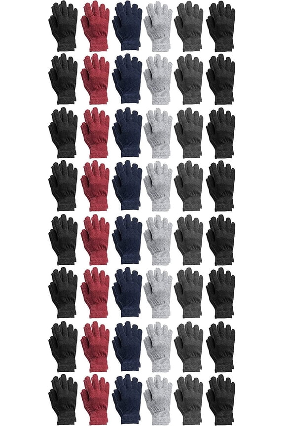 Wholesale Bulk Winter Magic Gloves Warm Brushed Interior, Stretchy Assorted Mens (60 Pairs)