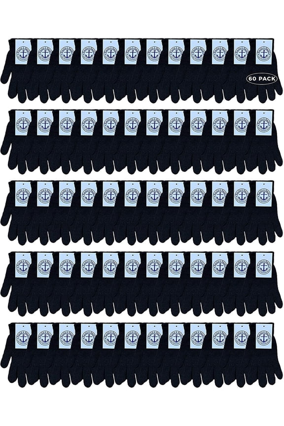 Wholesale Bulk Winter Magic Gloves Warm Brushed Interior, Stretchy Assorted Mens Womens Unisex Adult (60 Pairs)