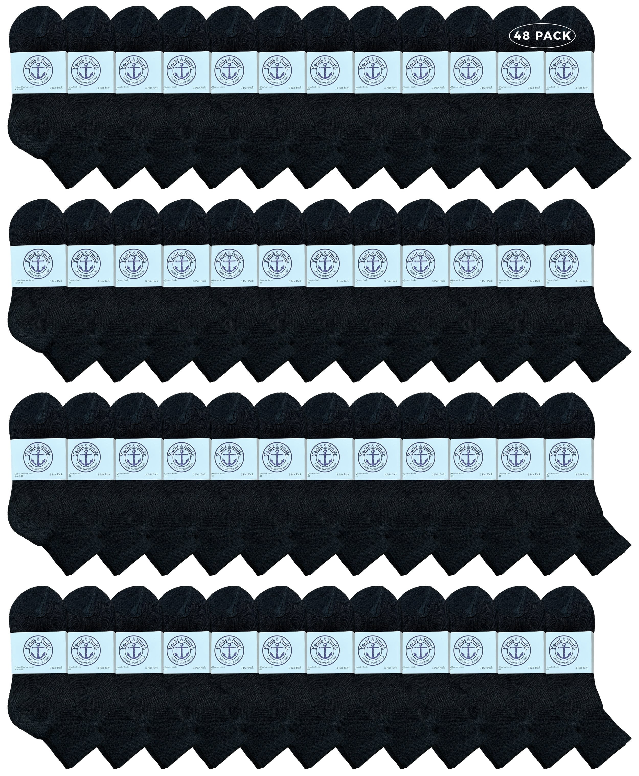 Yacht & Smith Wholesale Bulk Womens Mid Ankle Socks, Cotton Sport Athletic Socks - 9-11 - Black - 48 Packs