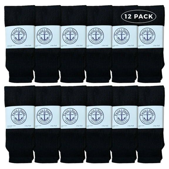 Yacht & Smith Wholesale Bulk Womens Tube Socks, Cotton Sport Athletic Socks - 9-11 - Black - 12 Pairs