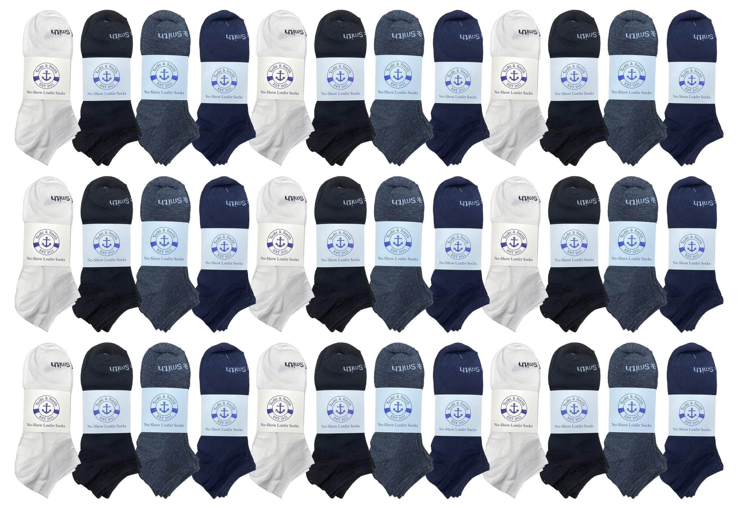 Yacht & Smith Wholesale Men's 97% Cotton Shoe Liner Training Socks Size 10-13, No Show Thin Low Cut Sport Ankle Socks (12 Pairs Navy)