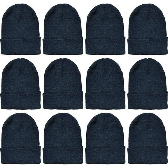 Yacht & Smith Winter Beanies, Wholesale Bulk Cold Weather Thermal Warm Stretch Skull Cap, Adult Unisex Hat (12 Packs Black)