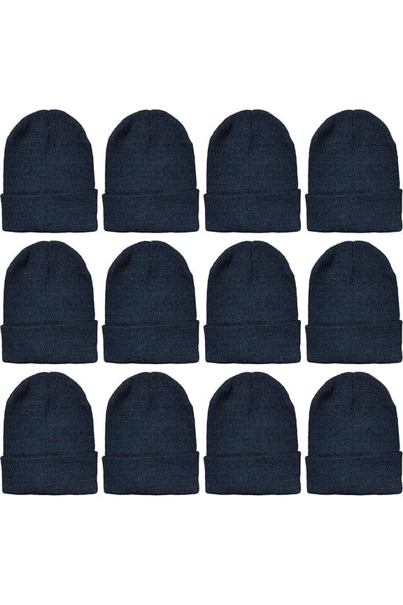Winter Beanies, Wholesale Bulk Cold Weather Thermal Warm Stretch Skull Cap, Adult Unisex Hat (12 Packs Black)