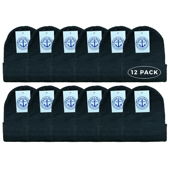 Yacht & Smith Winter Beanies, Wholesale Bulk Cold Weather Thermal Warm Stretch Skull Cap, Mens Womens Unisex Hat (12 Packs Black)