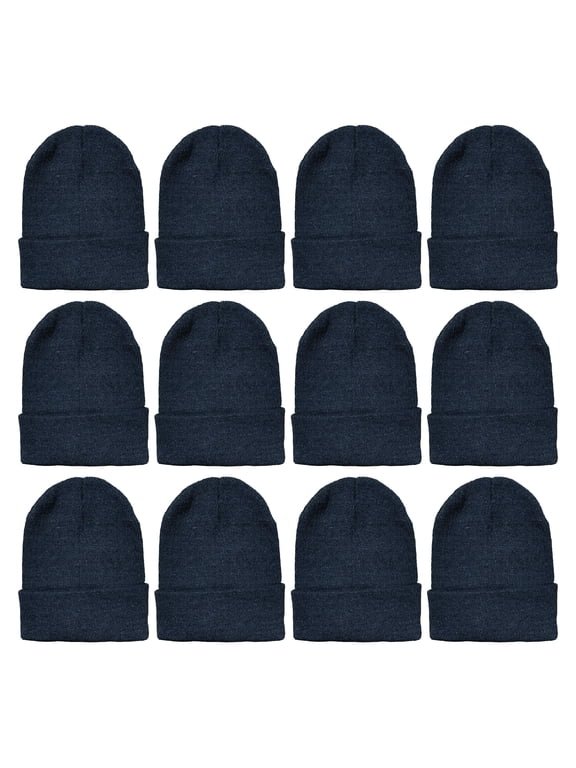 Winter Beanies, Wholesale Bulk Cold Weather Thermal Warm Stretch Skull Cap, Mens Womens Unisex Hat (12 Packs Black)