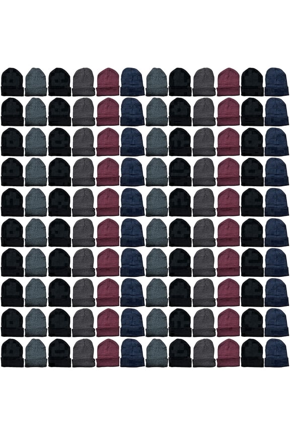 Winter Beanies Wholesale Bulk Cold Weather Unisex Hat (One Size Fits All) (144 Pairs Assorted)