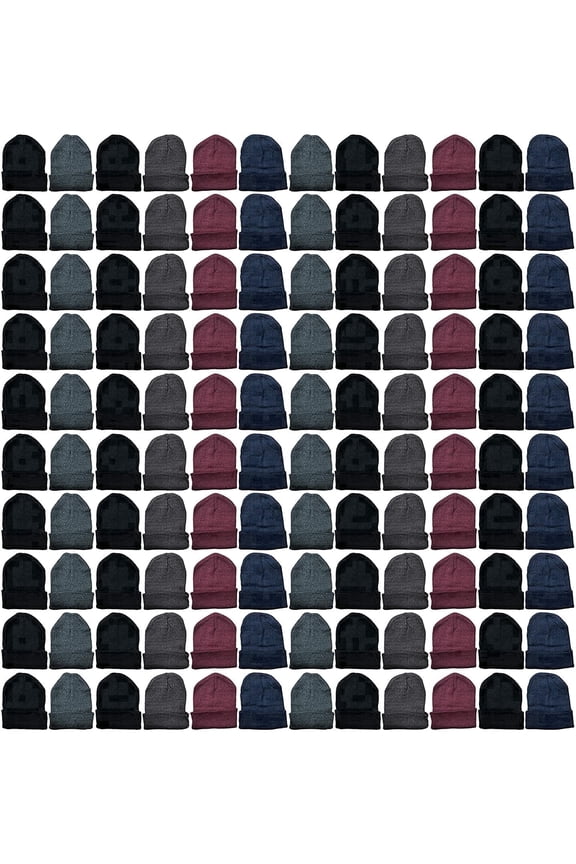 Winter Beanies Wholesale Bulk Cold Weather Unisex Hat (One Size Fits All) (144 Pairs Assorted)