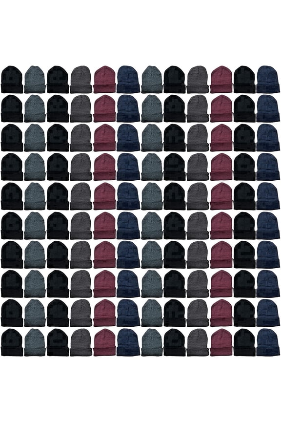 Winter Beanies Wholesale Bulk Cold Weather Unisex Hat (One Size Fits All) (144 Pairs Assorted)