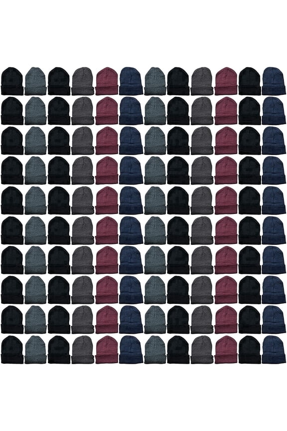 Winter Beanies Wholesale Bulk Cold Weather Unisex Hat (One Size Fits All) (144 Pairs Assorted)