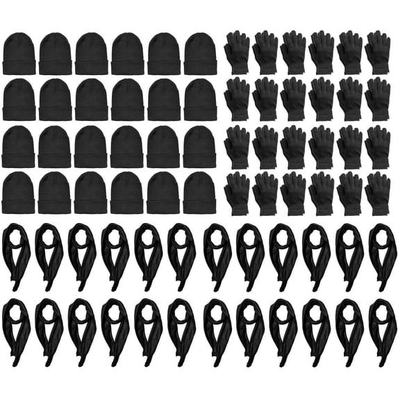 Yacht & Smith Winter Pre Assembled Set, Glove Scarf Beanie Winter Set Solid Black Unisex (Black 24 (Set of 3))