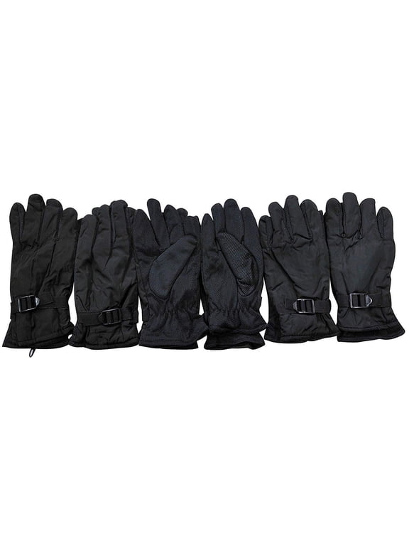 Winter Ski Gloves, Mens Womens Winter Gloves, Rubber Gripper Palm, Buckle Strap, Bulk