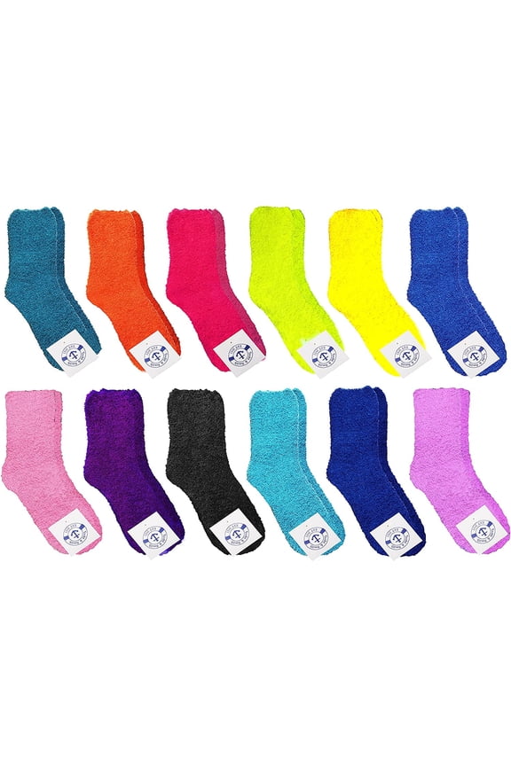 Women 12 Pairs Fuzzy Socks Crew Socks, Warm Butter Soft